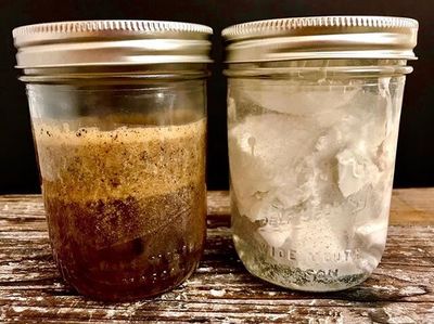 Today&rsquo;s chemistry experiment&mdash;fat washing. Nope, it has *nothing* to do with body weight or bathing!😄 I&rsquo;ll keep you posted on the results... #yoursormine #fatwashing #brownbutter #coconutfat #bourbon #vodka #bitters #kitchenexperime